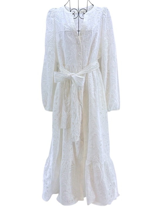 Marie Oliver Dresses & Skirts - NEW Marie Oliver Ivory Oyster Eyelet Hannon Long Sleeve Maxi Dress Size 6